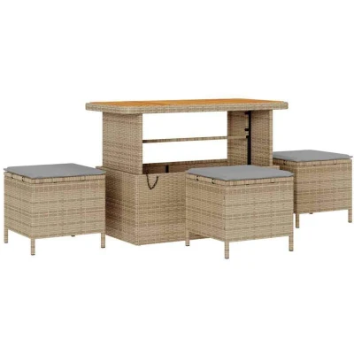 Image of vidaXL 10 Piece Garden Sofa Set with Cushions Beige Poly Rattan Acacia