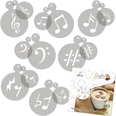 Image of NAKLEO Coffee Cookies Decoration Reusable Plastic Baking Stencil 7x7cm and 11x11cm / 2.8&#039;x2.8&#039; 4.3&#039;x4.3&#039; Notes Music Melody Art Craft DIY Biscuit Pastry Cake Glaze Kitchen