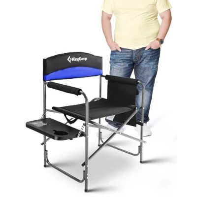 Image of KingCamp Directors Chairs Folding Oversize Camping for Adults 20.86 in Wide Seat Heavy People with Table Supports up to 396 LBS(Blue)