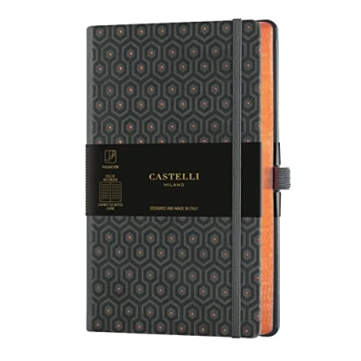 Image of Castelli Milano Copper &amp; GOLD Honeycomb Notebook 13x21cm Striped Page Hard Cover Dark Grey 240 Pag