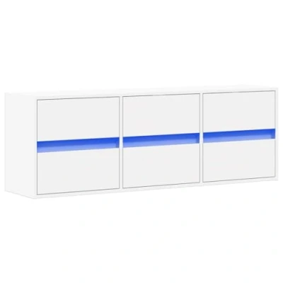 Image of vidaXL TV Wall Cabinet White Engineered Wood/LED Lights/6 Drawers Floating Unit/Living Room Storage