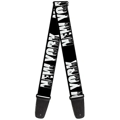 Image of Buckle Down Guitar Strap New York Bold Skyline Silhouette Black White 2 Inches Wide