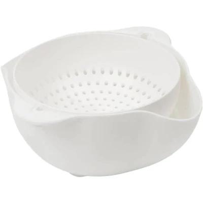 Image of Calitek Colander Food Strainer Multifunctional Kitchen Drainer Basket Set with Detachable 1.3L Bowl BPA Free Space Saving for Washing Draining Fruits Vegetables Pasta (White)