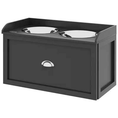 Image of PawHut Stainless Steel Raised Dog Bowls, Double Food and Water Bowl w/ 21L Storage Drawer, for Large Dogs Black