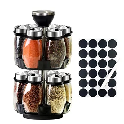 Image of Revolving Spice Rack Organizer Countertop, Spinning Storage Tower with 12 Empty Jars, Rotating Holder Shelf Seasoning Shelf, Bottle