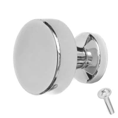 Image of Decoranddecor Carna Modern Round Solid Zinc Luxury Kitchen Knobs Pull Handles 30mm (Polished Chrome)