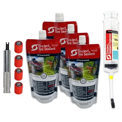 Image of TireJect Off Road Tubeless Tire Sealant Kit: Fix a Flat &amp; Prevent Tires, Seal Punctures Leaks Dry Rot Thorns Nails Screws, Repair Slime, Puncture Sealer (40oz, 4 Value Pack)