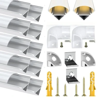 Image of Chesbung 10 Pack 1Meter/3.3ft V Shape LED Aluminum Channel, Profile with Milky White Cover, Channels and Diffusers End Caps, Mounting Clips for Strip Light