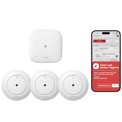 Image of X Sense Wi Fi Water Leak Detector, Smart Sensor Alarm, Detector Alarm with 1700 ft Transmission Range for Kitchens, Basements, Bathrooms, 3 Detectors &amp; 1 Base Station, SWS54