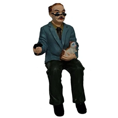 Image of Melody Jane Dolls House Old Man Sitting with Cat1:12 Scale People Resin Figure