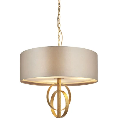 Image of Trento 3 Light Ceiling Pendant Antique Gold Leaf &amp; Mink Satin Fabric