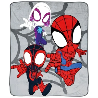 Image of Jay Franco Marvel Spidey &amp; His Amazing Friends 130 x 150cm Fluffy Throw Blanket Features Miles Morales Ghost Spider Gwen