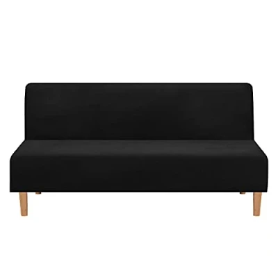 Image of Mingfuxin Armless Sofa Bed Covers, Stretch Velvet Futon Couch Cover Thick Soft Cozy Slipcover Furniture Protector Folding (Thick Black)