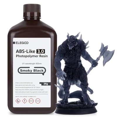 Image of ELEGOO Upgraded ABS Like Resin 3.0, 405nm UV Curing 3D Printer with Higher Precision and lower Shrinkage, Enhanced Strength Toughness Photopolymer for LCD Smoky Black 2KG