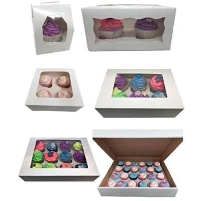 Image of Windowed Cupcake Boxes for 1, 2, 4, 6, 12 &amp; 24 Cup Cakes with Removable Trays (5, Holds 6)