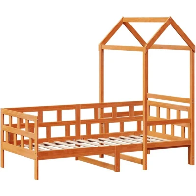 Image of vidaXL Day Bed with Roof without Mattress Wax Brown 80x200 cm Solid Wood