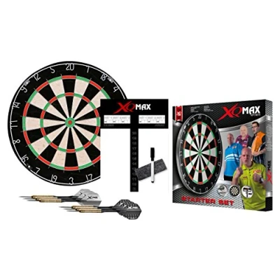 Image of XQ Max Dartboard Starter Set Includes Scoreboard, Marker Pen, Eraser, Two Sets of Steel Darts Complete Red/White