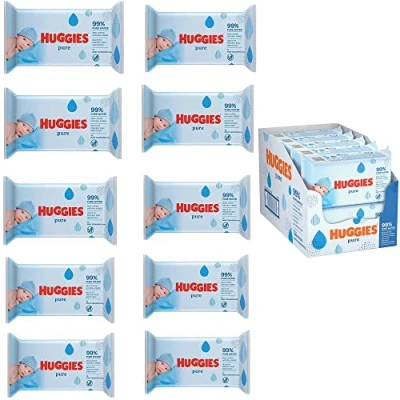 Image of Huggies Pure Baby Wipes Multipack Jumbo Packs With Natural Fibers Water No Skin Irritation Sensitive Unscented (10 x 72 720)