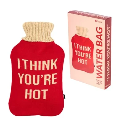 Image of Fisura Hot water bottle &quot;I think you&#039;re hot&quot; red and beige. with a capacity of 2 L. soft cover for pain relief. Washable.