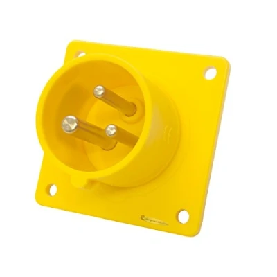 Image of 16amp 110v 2P+E IP44 Yellow Site Straight Flush Panel INLET Male. 3 Pole PCE (613 4)