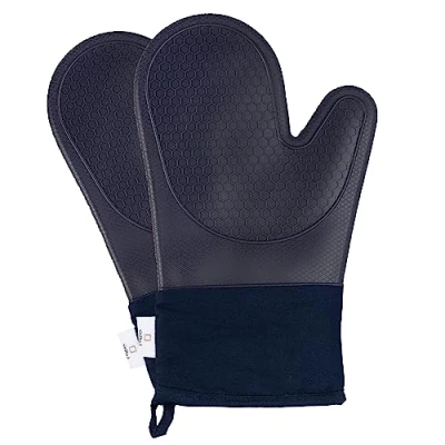 Image of Silicone Oven Gloves Heat Resistant by Laffair Blue Mitts Premium Non Slip Design Kitchen