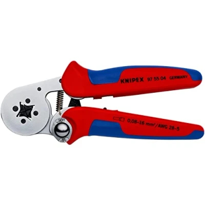 Image of Knipex Self Adjusting Crimping Pliers for wire ferrules with lateral access chrome plated, multi component grips 180 mm (self service card/blister) 97 55 04 SB