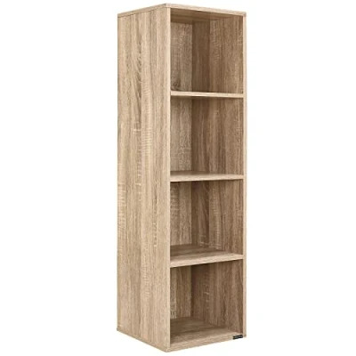 Image of CASARIA® Skylar 4 Compartment Bookcase 106x30x30cm Anti tip Floor Protector 40kg Load Capacity Living Room Bedroom Office Shelves Shelf Freestanding Shelving Cube Unit Oak