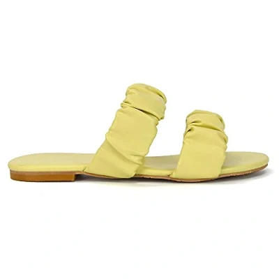 Image of Womens Double Strap Flat Sandals Ladies Slip On Summer Ruched Slider Mule Shoes Size 3 8 Yellow