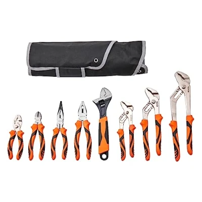 Image of VEVOR Pliers Set, 8 Piece, High Carbon Steel, 12&quot;/10&quot;/8&quot; Groove Joint Pliers, 8&quot; Linesman&#039;s 6&quot; Slip Long Nose Diagonal Cutter, 10&quot; Adjustable Wrench, and Tool Bag