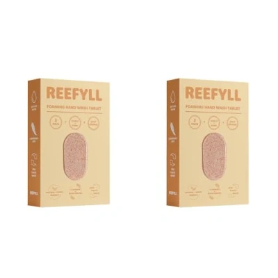Image of Reefyll Foaming Hand Soap 3 Refill Tablets for Dispenser only, Dissolvable Plastic Free Wash Pods, Just Add Water to Transform Velvety Foam, Juicy Orange Scent Duo Pack