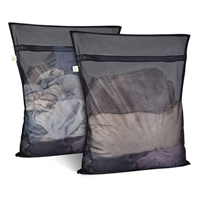 Image of OTraki Mesh Laundry Bags 2 Pack 24 x 32 Inch Large Fine Net Washing Bag with zips Reusable Durable Machine for Delicates Sheets Coats Curtains Down Jacket, Black