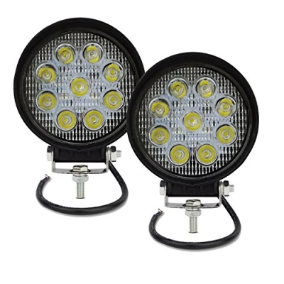 Image of AUXTINGS 4 inch 27W Flood Round LED Work Light Bar Off road Trucks SUV Driving Fog Lights DC 12V 24V Waterproof,Pack of 2
