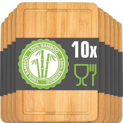 Image of DuneDesign Set of 10: Bamboo Breakfast Board 22x15 Chopping Boards Wooden Serving Mini Small Cutting Breadboard Food Wood