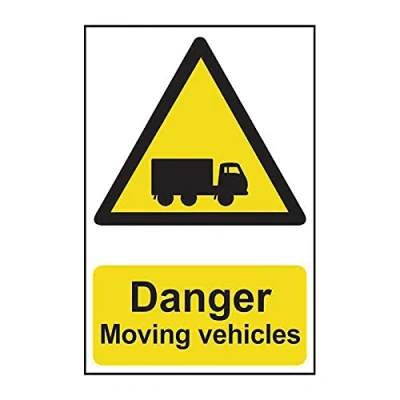 Image of Danger Moving Vehicles Safety Sign, Self Adhesive Semi Rigid PVC, 200mm x 300mm