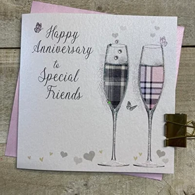 Image of White Cotton Cards SPECIAL FRIENDS TARTAN FLUTES, SCOTTISH ANNIVERSARY CARD, HAND FINISHED (D58)