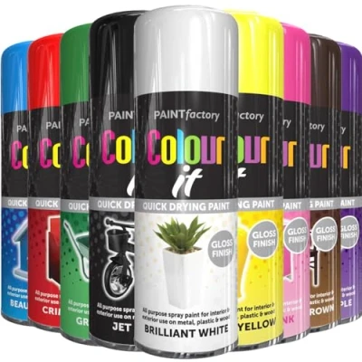 Image of 9 Mix Cans Gloss Finish All Purpose spray paint 400ml Multipurpose AerosoL, Quick and Fast Drying Excellent Coverage for Metal, Wood, Plastic More A13
