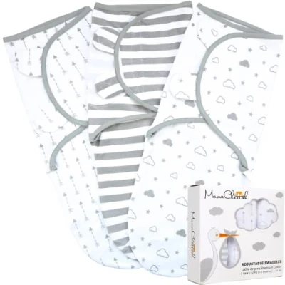 Image of Mama Cheetah Baby Swaddle Sack, Organic Blanket, Newborn Sleep Sacks, Adjustable Wrap, Easy Swaddles for Boy Girl 0 3 Month, Essentials, Nursery Swaddling, Pack, Grey