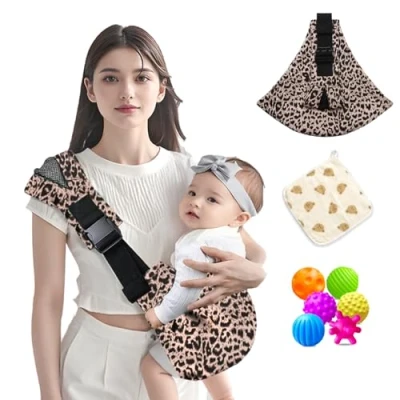 Image of Baby Sling Carrier, Adjustable Easy Toddler Carrier Comfortable Wrap for Newborn Up to 3 36 Months (Leopard Pink)