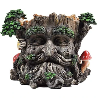 Image of Tree Ent Face Plant Pot Holder Greenman Decorative Garden Myth Sculpture Planter H15cm