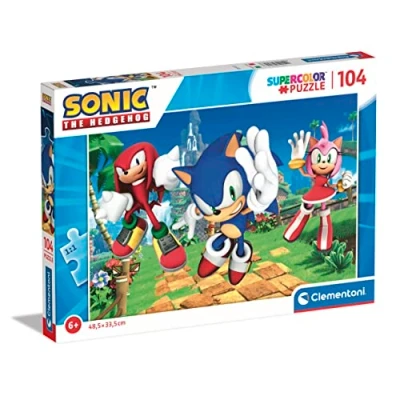 Image of Clementoni 27256 Supercolor Puzzle Sonic 104 Pieces, Jigsaw For Kids Age 6, Cartoon, Made In Italy