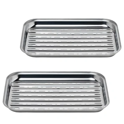 Image of GOURMEO BBQ Grill Basket Set of 2 Stainless Steel Baskets for Outdoor Grilling Barbecue Vegetable and Meat Tray with Holes