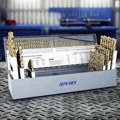 Image of JEFE HEX 115 PCS HSS Cobalt Drill Bit Set, Twist Jobber Bits 135 Degree Split Point, Fractional 1/16&quot; 1/2&quot;, Letter A Z, Wire #1 #60 with Metal Indexed Storage Case