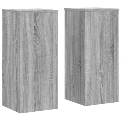 Image of vidaXL Grey Sonoma Plant Stands Engineered Wood Flower Pot Holder Modern Decorative Display Shelves 30x30x70 cm Set of 2