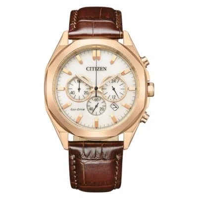 Image of Citizen Men&#039;s Chronograph Eco Drive Watch with Leather Strap CA4593 15A