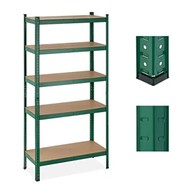 Image of Relaxdays Heavy Duty Shelving Unit, 5 Levels, H x W D: 180 90 40 cm, 875 kg max Load, Metal, MDF, Green