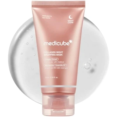 Image of Medicube Collagen Overnight Wrapping Peel Off Facial Mask Pack Elasticity &amp; Hydration Care, Reduces Sagging Dullness Hydrolyzed For Glowing Skin Korean Care