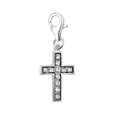 Image of Quiges Cross Clip On Charm Pendant with Cubic Zirconia Silver Plated Women&#039;s Jewellery