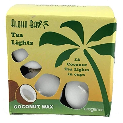 Image of Aloha Bay Coconut wax Candles, Tea Lights, Unscented, White, 12 Candles