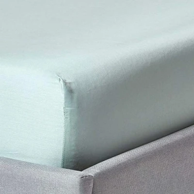 Image of HOMESCAPES Organic Cotton Blue Fitted Sheet (12) Single 400TC 600 Thread Count Equivalent Bed with Fully Elasticated Skirt