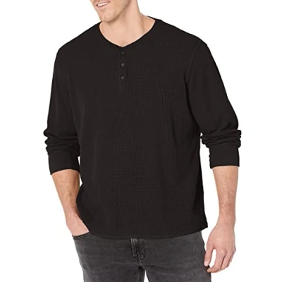 Image of Wrangler Authentics Men&#039;s long Henley Shirt, Caviar, M UK